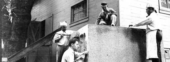 Artists transform a block of Coopersburg Granite into a pedestal for Madison Square Park’s Admiral David Glasgow Farragut monument, circa 1936.