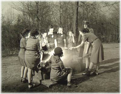 Girl Scouts Around Camp Fire,Cunningham Park,Queens,1943