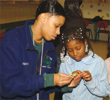 Park employee and child