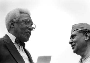 Bayard Rustin and Indian Participant, Gandhi Sculpture Dedication, Union Square Park, October 2, 1986