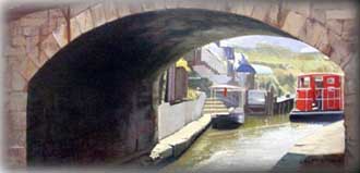 Painting of a bridge crossing a link in Scotland