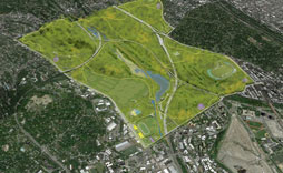 Van Cortlandt Park aerial shot with master plan overlay