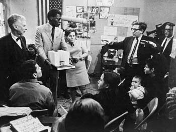 Commissioner Hecksher, Courtney Callender, and Paul Friedberg at Community Presentation, 1967