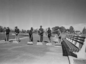 Park Maintenance Crew Cleans Walkway, Baisley Pond Park, Queens, October 16, 1940