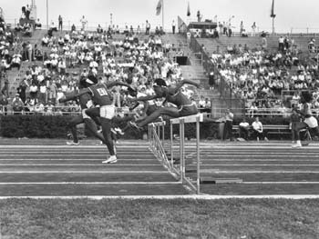 Hurdlers in Randall’s Island Olympics, Randall’s Island, September 8, 1964