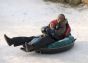 Buddies at the end of the 70-foot snow flume