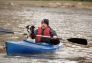 The dogs take to the water