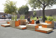 Michael Clyde Johnson, Untitled Benches, Patios, Planters in Arrangement (Parklet for Ennis Playground), photograph by Patryce Bak