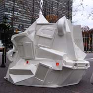 Rachel Owens, Inveterate Composition for Clare, repurposed replica humvees (steel and fiberglass), humpback whale songs, lights, Image courtesy of Parks Art & Antiquities.