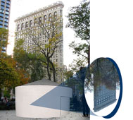 Rendering of Sandra Gibson and Luis RecoderΑs Topsy-Turvy: A Camera Obscura Installation (2013) at Madison Square Park.  Courtesy of Madison Square Park Conservancy.